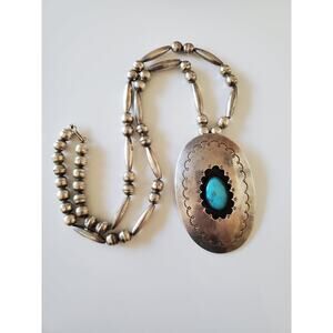 Vintage Navajo Sterling Shadowbox Turquoise Bead Necklace